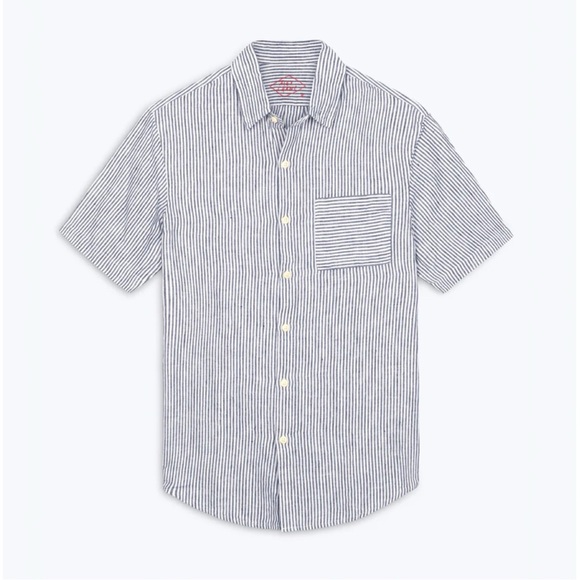 Alex Crane Men's Ola Linen Stripped Short-Sleeve Button-Down Shirt Blue/White XL - Picture 2 of 13